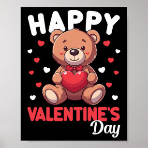 Happy Valentines Day Bear Heart Red Valentine Kids Poster
