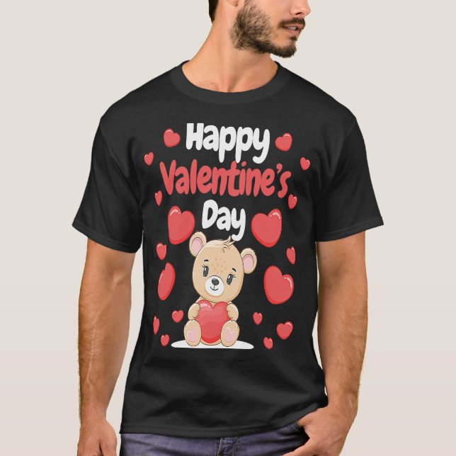 Happy Valentine's Day Bear Hearts Love Heart Coupl T-Shirt (Front)