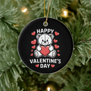 Happy Valentine's Day Bear vday Ceramic Ornament