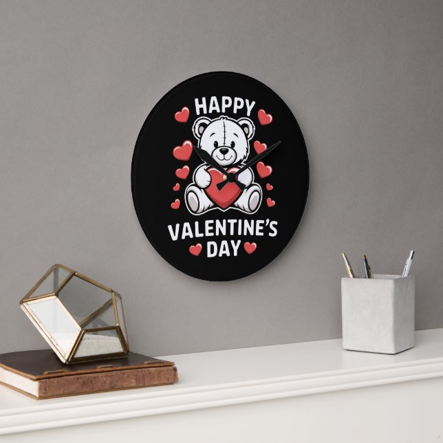 Happy Valentine's Day Bear vday  Large Clock (Office)