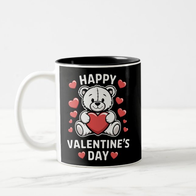 Happy Valentine's Day Bear vday  Two-Tone Coffee Mug (Left)