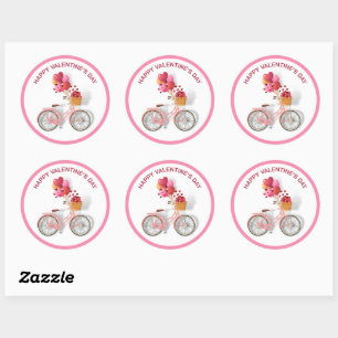 Happy Valentine's Day   Bicycle & Balloons  Classic Round Sticker