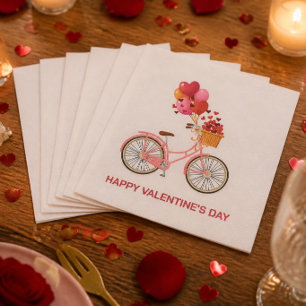 Happy Valentine's Day   Bicycle & Balloons Napkin