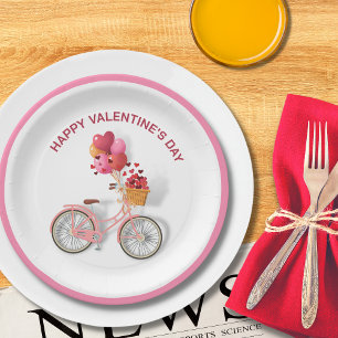 Happy Valentine's Day   Bicycle & Balloons Paper Plate