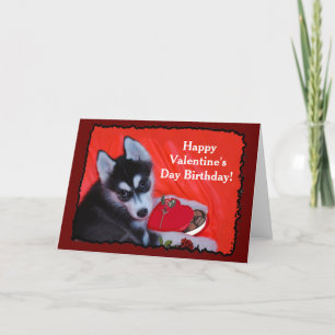 Happy Valentine's Day Birthday Husky greeting card