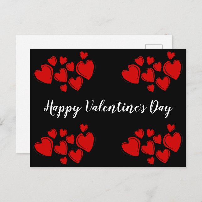 Happy Valentine's Day Black and Red Hearts Holiday Postcard (Front/Back)