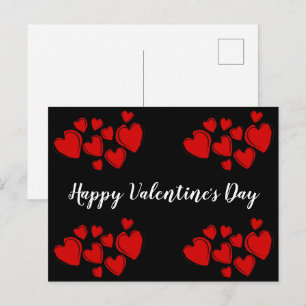 Happy Valentine's Day Black and Red Hearts Holiday Postcard