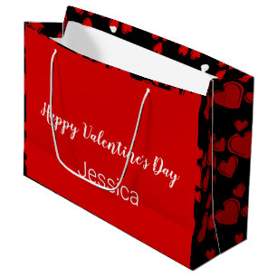 Happy Valentine's Day Black and Red with Hearts Large Gift Bag