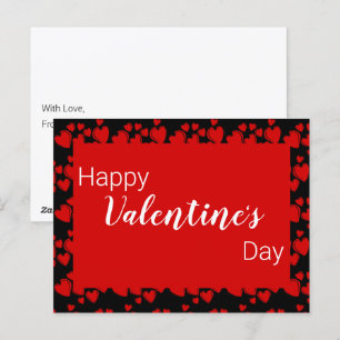 Happy Valentine's Day Black and Red with Hearts Postcard