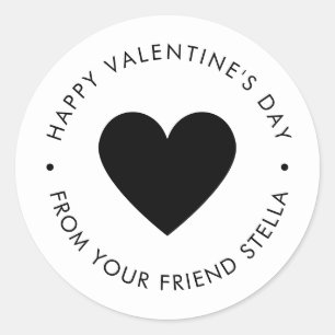 Happy Valentine's Day Black Heart  Classic Round Sticker