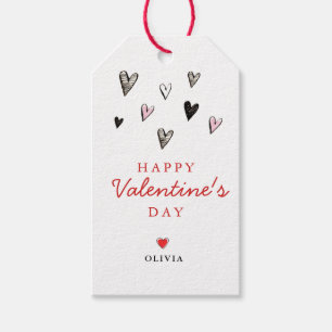 Happy Valentine's Day Black White & Red hearts  Gift Tags