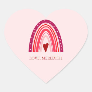 Happy Valentine's Day Boho Rainbow Red & Pink Heart Sticker
