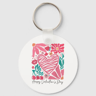 Happy Valentines Day Boho Valentine Flowers Heart Key Ring