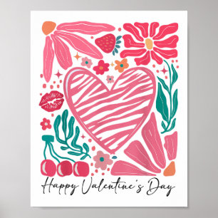 Happy Valentines Day Boho Valentine Flowers Heart Poster