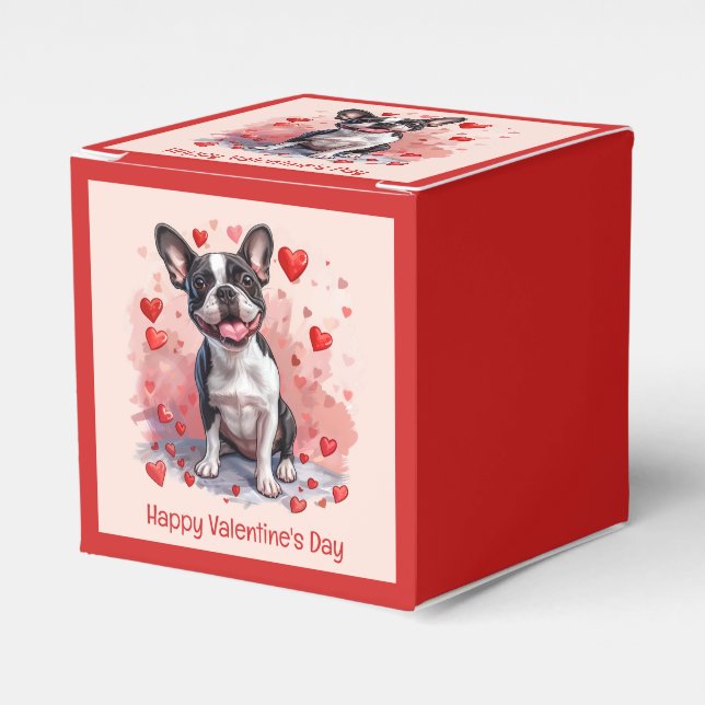 Happy Valentines Day Boston Terrier Dog Favour Box (Front Side)