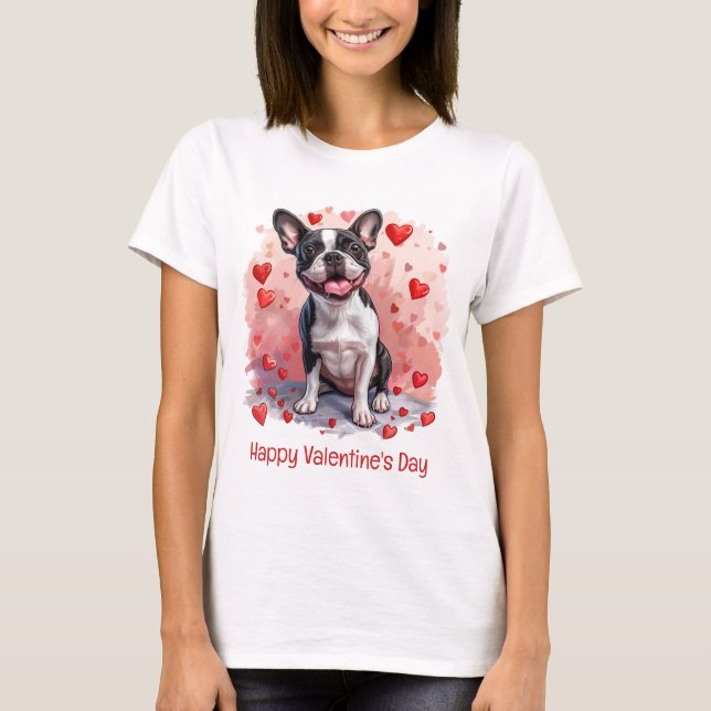 Happy Valentines Day Boston Terrier Dog T-Shirt (Front)