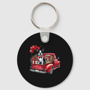 Happy Valentines Day Boston Terrier Truck Heart Ba Key Ring