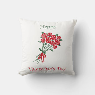 Happy Valentines Day Bouquet Of Red Flowers Cushion