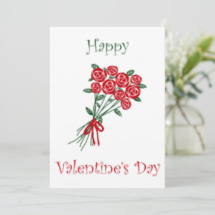 Happy Valentines Day Bouquet Of Red Flowers Holiday Card
