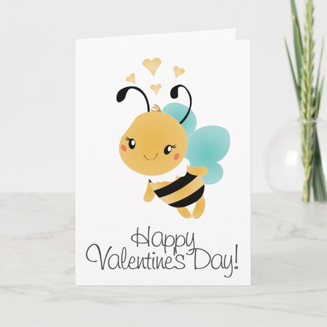 Happy Valentines Day Bumblebee Yellow Black Card (Front)