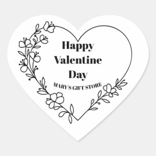 Happy Valentine's Day Business Name Classic Round Heart Sticker