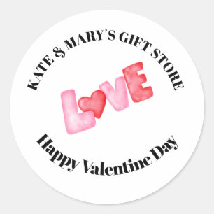 Happy Valentine's Day Business Name Classic Round Sticker