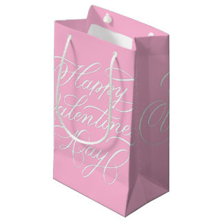 Happy Valentines Day Calligraphy Pink Small Gift Bag