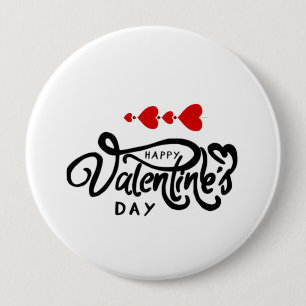 Happy Valentines Day calligraphy Red Hearts Arrows 10 Cm Round Badge