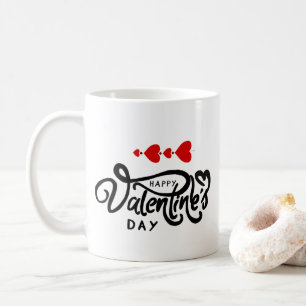 Happy Valentines Day calligraphy Red Hearts Arrows Coffee Mug