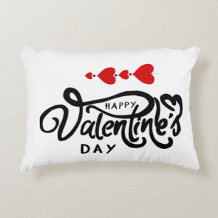 Happy Valentines Day calligraphy Red Hearts Arrows Decorative Cushion
