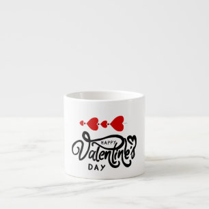Happy Valentines Day calligraphy Red Hearts Arrows Espresso Cup