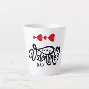 Happy Valentines Day calligraphy Red Hearts Arrows Latte Mug