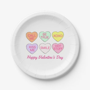 Happy Valentine's Day Candy Conversation Hearts Paper Plate
