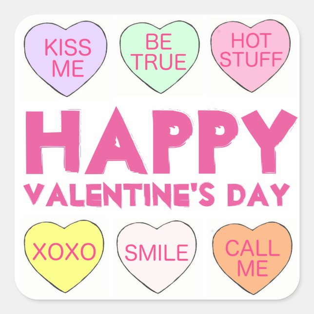 Happy Valentine's Day Candy Heart Hearts Stickers (Front)