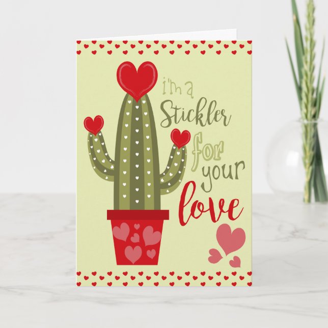 Happy Valentines Day Card Cactus Hearts Typography (Front)