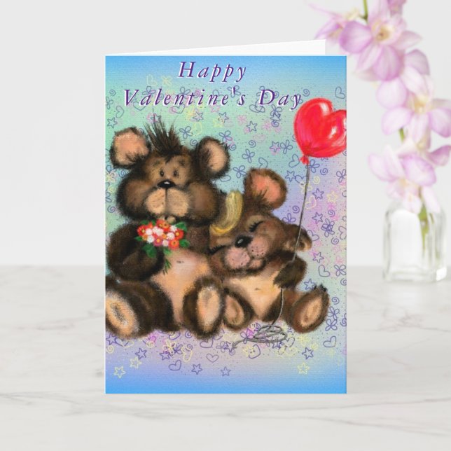 Happy Valentine's Day Card Couple Bear Love Hug (Orchid)