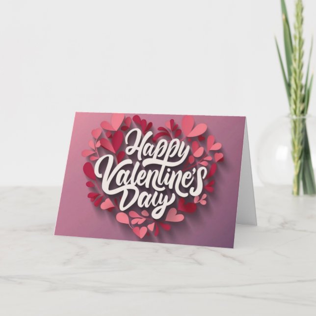 Happy Valentine's day card pink card 3D papercut  (Front)