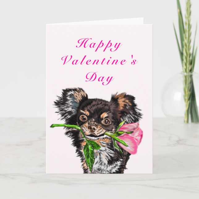 Happy Valentine's Day Card Puppy with Rose For You (Front)
