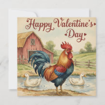 Happy Valentine's Day card Rooster Chicken