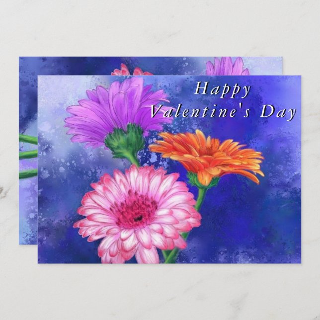 Happy Valentine's Day Card Three Colour Gerberas (Front/Back)