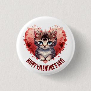 Happy Valentine's Day Cat Heart 3 Cm Round Badge
