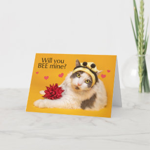 Happy Valentine's Day Cat in Bumblebee Hat Humour Holiday Card