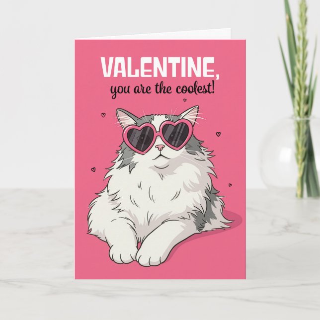 Happy Valentines Day Cat in Heart Glasses Holiday Card (Front)