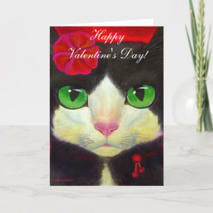 Happy Valentine's Day Cat Tuxedo Black And White Holiday Card