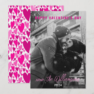Happy Valentines Day Chic Pink Hearts Couple Photo Holiday Card
