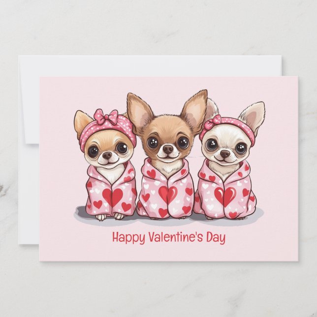 Happy Valentines Day Chihuahua Dogs Holiday Card (Front)