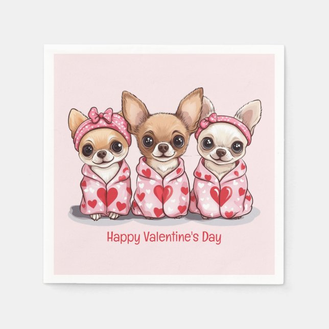 Happy Valentines Day Chihuahua Dogs Napkin (Front)
