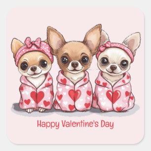 Happy Valentines Day Chihuahua Dogs Square Sticker