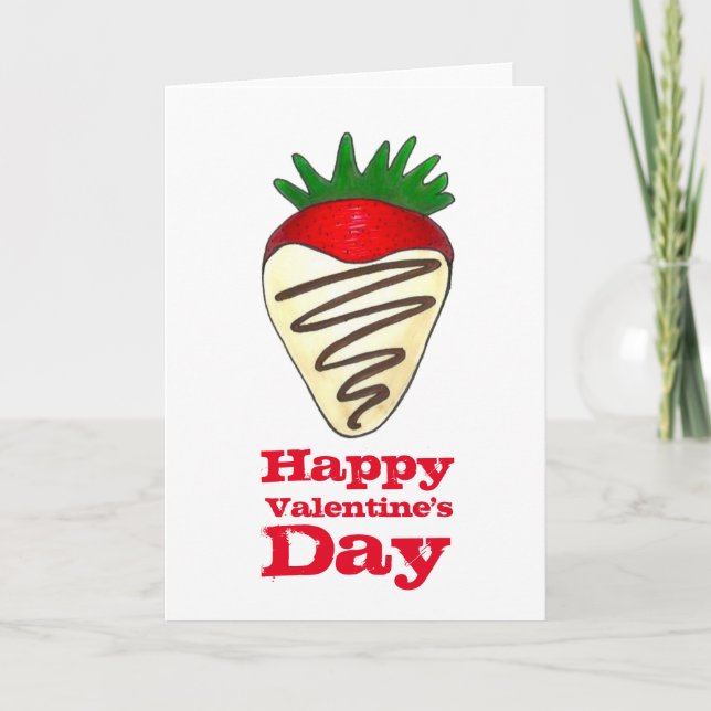 Happy Valentine's Day Chocolate Dipped Strawberry Holiday Card (Front)