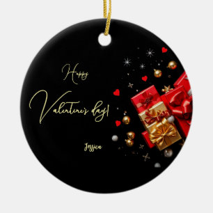 Happy Valentine's Day Circle Ceramic Ornament